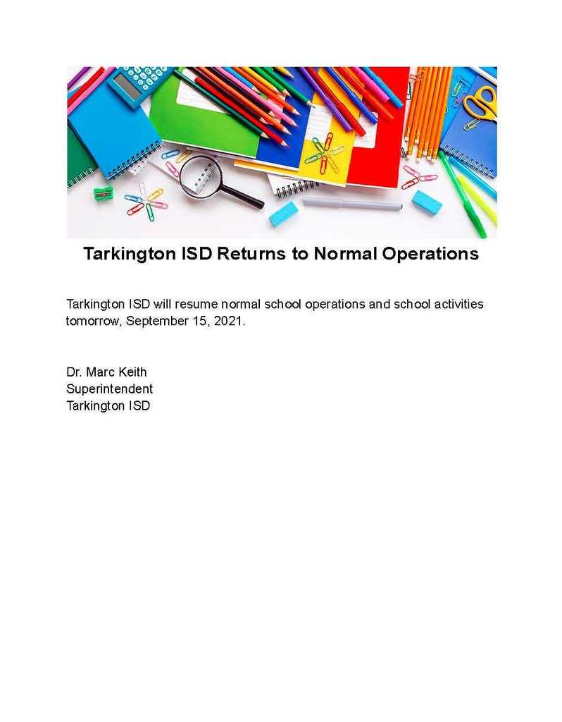 TISD Will Resume Normal School Operations - Sept. 15, 2021