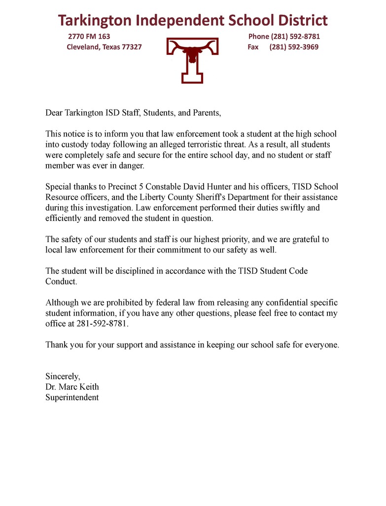 terroristic threat letter