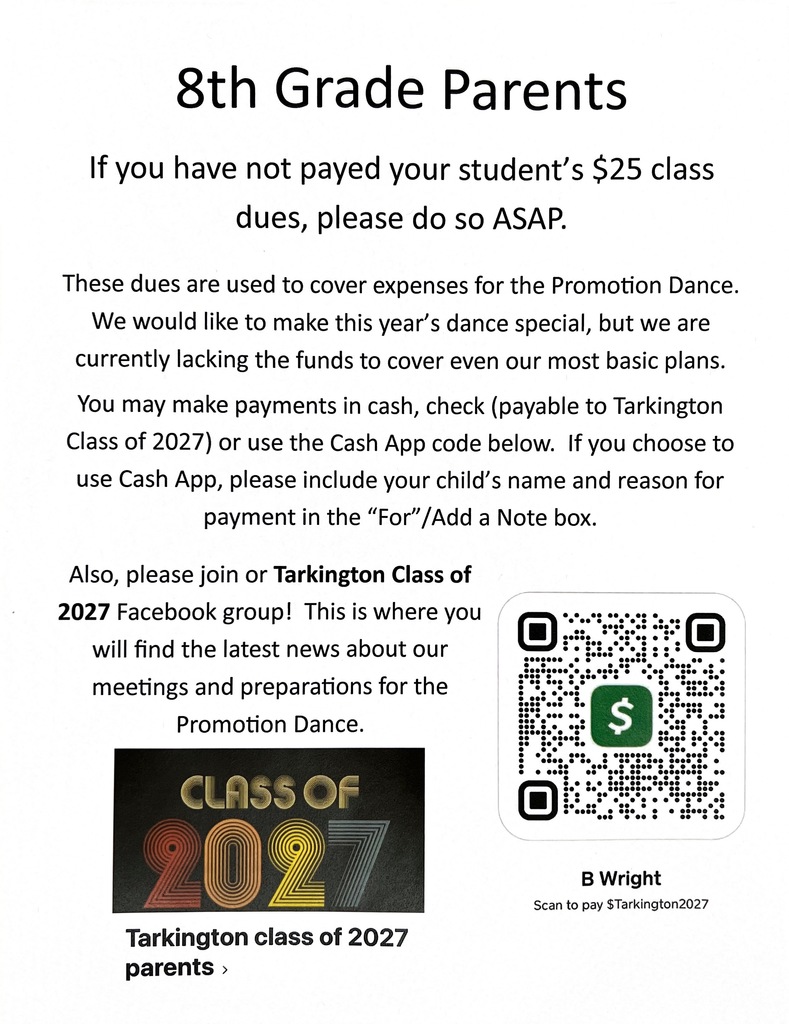 Student Dues for 8th Grade Promotion Dance